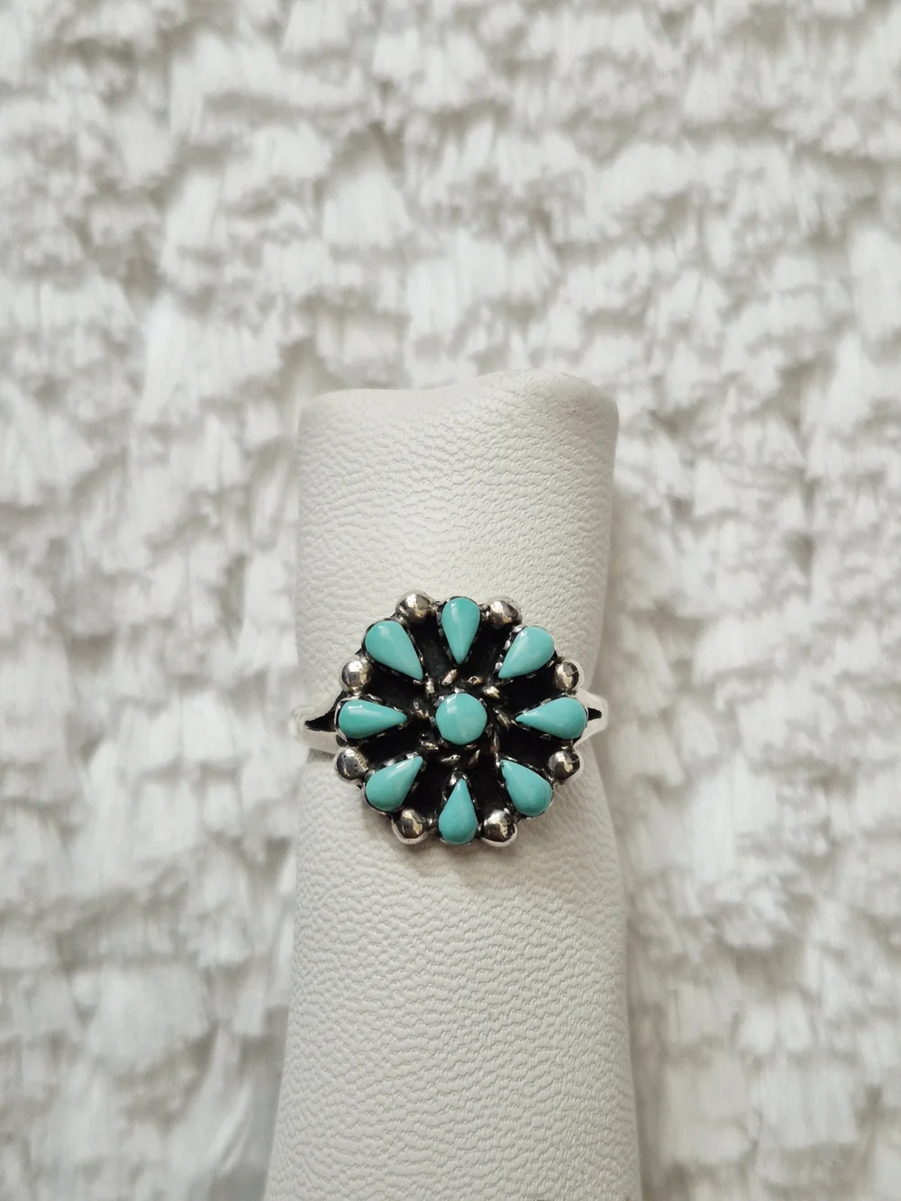 Vintage Sterling Silver Turquoise Cluster Floral Ring